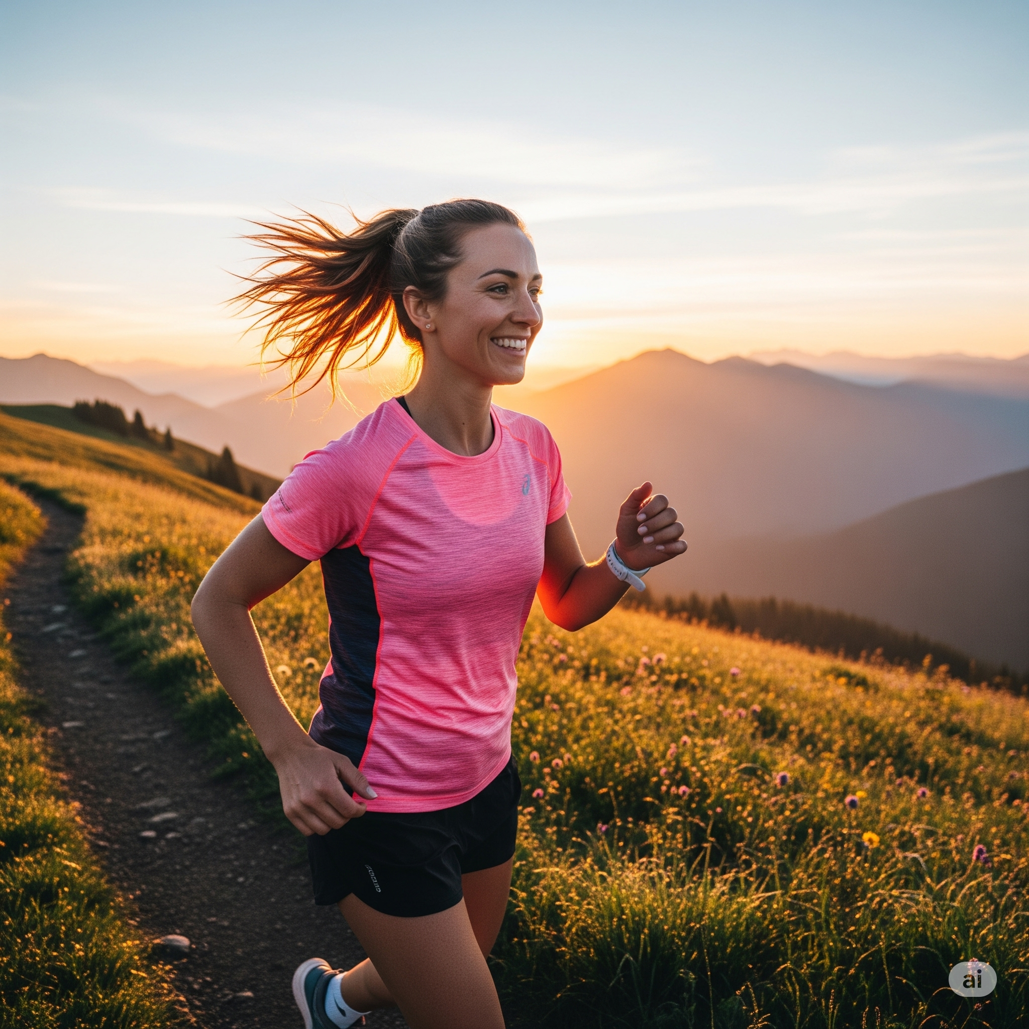 A vibrant image showing healthy foods and a person exercising